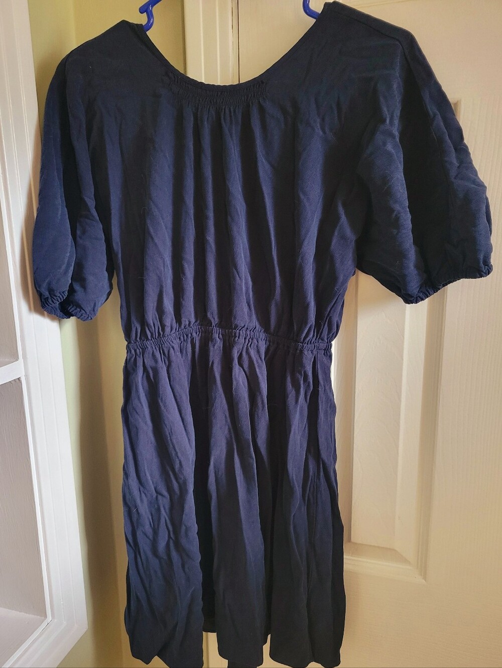 Women's Navy Blue Elastic-Waist and Sleeves Madewell Mini Dress
